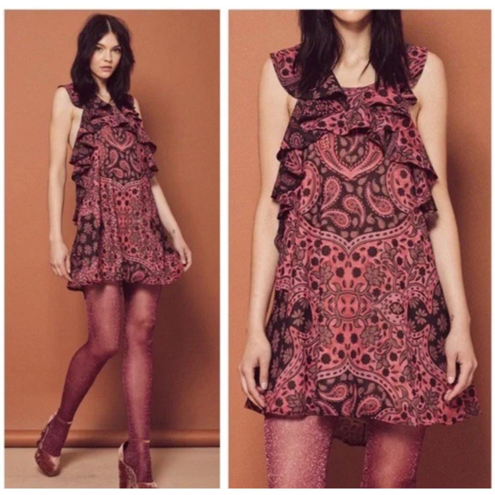 For Love and Lemons Floral Margot Chiffon Halter Mini Dress Womens Size Small